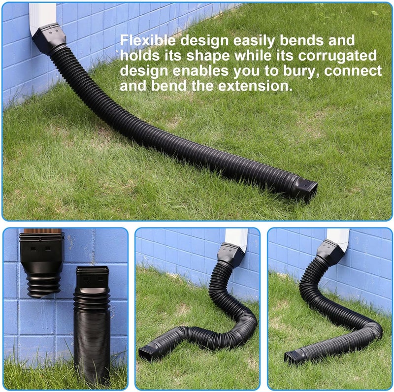 plusgutter 2 Pack Rain Gutter Downspout Extensions, Flexible Downspout Extender with 58"+68" Extendable Pipes for Rain Water Drainage, Durable Down Spout Drain Extension with Connector (Black) - Image 4
